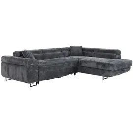 m-punkt Wohnlandschaft Ecksofa MIAMI TILIA Grau mit Bett Bettkasten Kopfteilverstellung Bett Sofa Schlafsofa Ottomane rechts - Grau