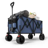 HOMALL Bollerwagen Faltbar Bollerwagen, Handwagen Transportwagen 120L/260L 150KG blau