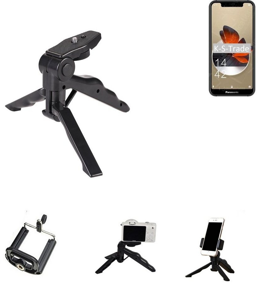 K-S-Trade für Panasonic Eluga Y Smartphone-Halterung, (Stativ Tisch-Ständer Dreibein Handy-Stativ Ständer Mini-Stativ) schwarz