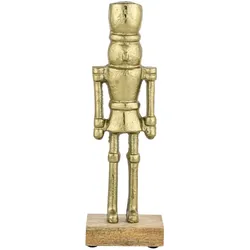 Dekofigur Nussknacker 22cm Gold Aluminium auf Holzsockel Handarbeit