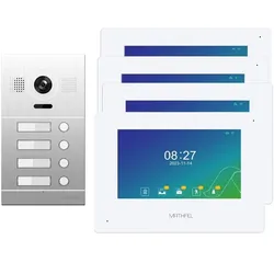 2 Draht Video Türsprechanlage für 4 Teilnehmer mit Aufzeichnungsfunktion, 7 Zoll LCD-Monitor, Nachtsichtfunktion – Silber Kamera Fischauge, Full HD Au