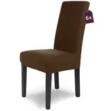 SCHEFFLER-Home Stuhlhussen Stretch Luna/Stuhlhussen Braun 6er Set/elastische Flanell Stuhlabdeckungen/Stuhlhussen Schwingstühle/Hussen Stuhl Überzieher mit Gummiband/Stuhlhussen Samt