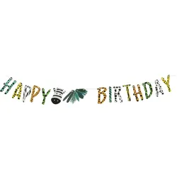 Happy Birthday Girlande 180cm Banner Tiermuster / Zebra Motiv Deko Kindergeburtstag Geburtstag Geburtstagsgirlande Bunt