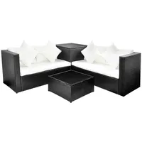 vidaXL 4-tlg Garten-Lounge-Set mit Auflagen Poly Rattan Schwarz Modell 32