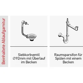 PYRAMIS Spüle Siroko (86x50) BEIGE aus Fibertek / SMC-Spüle / Fiberglasspüle / Ausschnitt 836 x L: 86 x 50 cm, Innenbreite Becken 1: 52 cm,