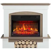 ArtiFlame Elektrokamin Woodley AF23BS Ziegeleffekt Weiß mit LED-Flammeneffekt, Heizung bis 30 m2, Fernbedienung, realistisches Design, energiesparend, freistehend, Graue Eiche