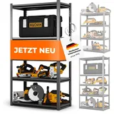 STEELmania Metallregal mit Metallböden - schneller Aufbau [SCHIMMELFREI & Ultra stabil] Schwerlastregal schwarz mit fünf Böden - Lagerregal Keller-Regal-Metall I Jetzt Regal wählen I Shelf 160x86x45
