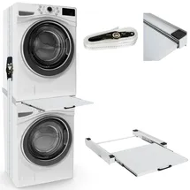 deluke DELUKE® Verbindungsrahmen für Waschmaschine/Trockner EDEO mit Ablage, 60cm Breit, Universal Zwischenbaurahmen Waschmaschinen Trockner Zwischenbausatz