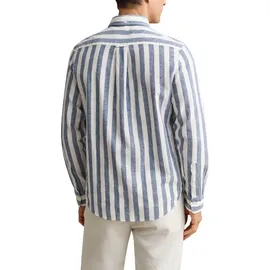 GANT Herren Hemd - Regular Cotton Linen Stripe Shirt, Leinen-Baumwoll-Mix, gestreift Blau L