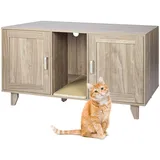 Relaxdays Katzenschrank für Katzentoilette, XXL, 2 Kammern, Katzenhaus mit Katzenklomatte, HBT: 65x120x52 cm, Graubraun