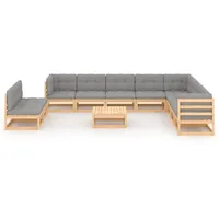 vidaXL 11-tlg. Garten-Lounge-Set mit Kissen Kiefer Massivholz