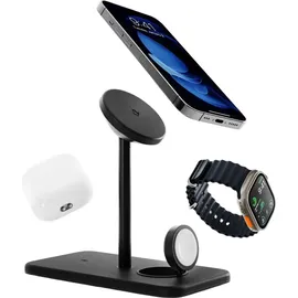 Twelve South HiRise 3 Deluxe 3-in-1 kabelloses Ladegerät 2024 – MagSafe Ladegerät 15W – Qi-es Ladegerät 7.5W – Schnellladegerät für Appl... - Schwarz
