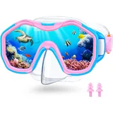 JEMULICE Taucherbrille Kinder, Schwimmbrille Kinder Schnorchelmaske für Jungen Mädchen, Tauchmaske mit Nasenabdeckung 180° Panorama HD Anti Nebel Anti-Leck Taucherbrille für Kinder 4-16 Jahre