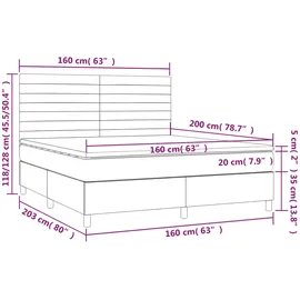 vidaXL Boxspringbett mit Matratze & LED Dunkelbraun 160x200 cm Stoff