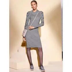 Strickkleid "Schurwolle-Viskose-Strickkleid", Damen, Gr. 44, Normalgrößen, grau (steingrau, meliert), 70% Viskose, 30% Schurwolle, unifarben, kurz, Langarm, Kleider