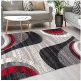 Mazovia Designteppich Modern Teppich Kurzflor Wohnzimmerteppich Robust und pflegeleicht GRAU, 160 x 230 cm, Fußbodenheizung,Allergiker geeignet,Farbecht,Pflegeleicht,Geometrisch grau|rot 160 x 230 cm
