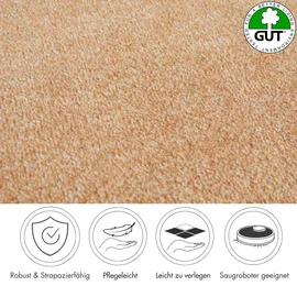 Andiamo Teppichboden ANDIAMO "Catania, Velours, Gesamthöhe 7,5 mm, Luxusklasse LC1", beige (dunkelbeige), B:400cm L:400cm, Kunstfaser, Teppiche, meliert, Breite 400 cm oder 500 cm, strapazierfähig & pflegeleicht