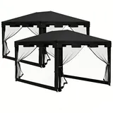 2er-set  Pavillon Partyzelt 4 X 3 M Gartenpavillon Mit Netz-seitenwänden Für Balkon Terrasse, Metall Pe Dunkelgrau, Ideal Für Feste & Veranstaltungen