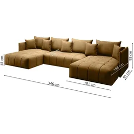 furmeb24 ASPEN U Ecksofa mit Schlaffunktion Bettzeugablage 346x188cm, U Form, Senf- Gelb - Gelb