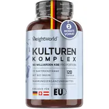 WeightWorld Kulturen Komplex mit 60 Mrd. KBE - 20 Bakterienstämme und Bio Inulin -120 vegane Kapseln - Bakterienkulturen mit Bifidobacterium, Lactobacillus Gasseri & Reuteri - 2 Monate Vorrat WeightWorld