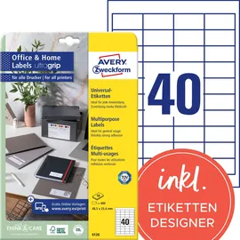 Avery Zweckform Universaletiketten 6126 Weiß 48,5 x 25,4 mm 10 Blatt