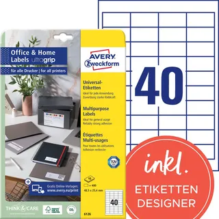 Avery Zweckform Universaletiketten 6126 Weiß 48,5 x 25,4 mm 10 Blatt