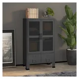 furnicato Spind Industrial Sideboard Metall Anthrazit 70 x 40 x 115 cm (1-St) Aufbewahrungsschrank mit Gittertüren, Schubladen und Namensschildern schwarz