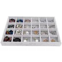 luxuskollektion Schmucktablett 24 Raster Organizer E-24 Fächer ohne Deckel Grau