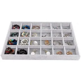 luxuskollektion Schmucktablett 24 Raster Organizer E-24 Fächer ohne Deckel Grau