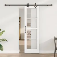 vidaXL Schiebetür mit Zubehör-Set 'ORKDAL'Weiß aus massivem Holz & Glas