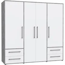 Forte Drehtürenschrank Jupiter 206 x 200 x 59 cm Grau/Weiß