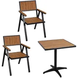 MCW 2er-Set Gartenstuhl+Gartentisch MCW-J95, Stuhl Tisch, Gastro Outdoor-Beschichtung, Alu Holzoptik schwarz, teak