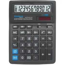 Donau Elektronik DONAU TECH Tischrechner 12-Stellig Wurzelfunktion/ 19,9 x 15,3 x 3,1cm/ Schwarz/Rechner mit 10-stelliger Anzeige/Dual-Power Solar - Batteriebetrieb/Kompaktes Design