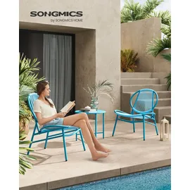 Songmics Balkonmöbel, 3er Set, mit Tisch, 2 Stühlen, seeblau