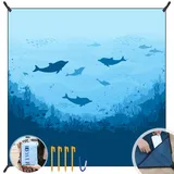 DEWUR Stranddecke sandfrei XXL Strandtuch wasserdicht Strandmatte Picknickdecke groß für Urlaub Strand Camping Reisen (300x290cm, Sea Fish)