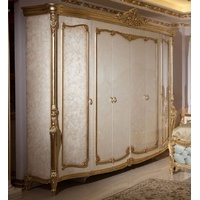 Casa Padrino Kleiderschrank Luxus Barock Schlafzimmerschrank Weiß / Beige / Gold - Prunkvoller Massivholz Kleiderschrank im Barockstil - Barock Schlafzimmer Möbel - Edel & Prunkvoll