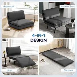 Homcom Bodensofa 4-in-1 Klappbar Schlafsofa mit Leinenoptik, 6-Fach Verstellbarer Rückenlehne Gepolstert Sofabett bis 150 kg belastbar Bodensessel Bodenstuhl für Schlafzimmer, Wohnzimmer, Dunkelgrau