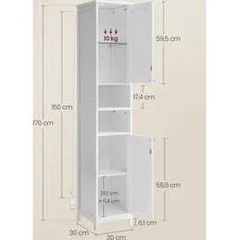 VASAGLE Badezimmerschrank mit Beleuchtung, wolkenweiß