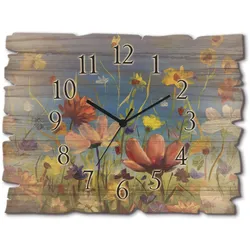 Wanduhr ARTLAND "Holzuhr Wildblumenwiese", bunt, B:40cm H:30cm T:0,6cm, Wanduhren, wahlweise mit Quarz- oder Funkuhrwerk, lautlos ohne Tickgeräusche