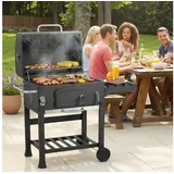 TLGREEN Holzkohlegrill mit Deckel, Grill Grillwagen BBQ Smoker XL, Holzkohlegrill mit Ablage, Standgrill, Groß Kohlegrillwagen für Camping, Garten grau