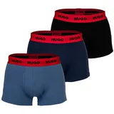 Hugo Herren Boxershorts, 3er Pack - Trunk TRIPLET Cotton Stretch, Logo Blau/Schwarz/Rot L