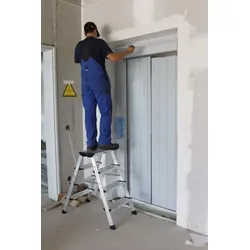 Krause Doppel-Klapptritt Treppo, Aluminium, mit großer, oberer Standfläche, 2 x 4 Stufen, inkl. Plattform