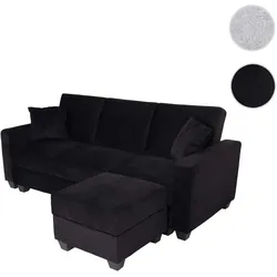 Sofa HWC-H47 mit Ottomane, Couch Sofa G√§stebett, Schlaffunktion Stauraum 217x145cm ~ Samt schwarz