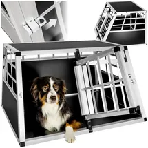 Tectake tectake® Hundetransportbox doppel, mit gerader Rückwand verschließbare Gittertür, mit schützenden Kunststoffecken