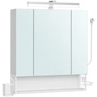 VASAGLE Spiegelschrank Badezimmerschrank mit Steckdosen, Hängekorb, Haartrockner-Halter weiß