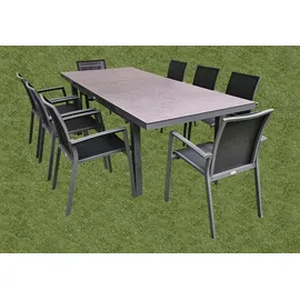 teico group 9-tlg. Alu Gartenmöbel Set anthrazit Tisch ausziehbar mit 8 stapelbaren Stühlen - Grau