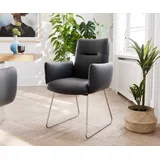 DELIFE Esszimmerstuhl Jova-Flex mit Armlehnen Echt-Leder Schwarz Kufengestell Edelstahl Taschenfederkern, Esszimmerstühle