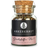 Ankerkraut Steakpfeffer No.1, geschroteter Pfeffer-Mix für Steak, perfekt als Finisher für Fleisch jeglicher Art, mit Knoblauch und Petersilie, 80 g im Korkenglas