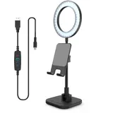 Digipower LED Ringlicht Schreibtischlampe mit Smartphone- und Tablet-Halterung inkl. Akku, höhenverstellbar, für Videocalls am Arbeitsplatz und Home Schooling, schwarz, DP-WSH-PH6, weiß