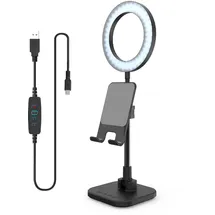 Digipower LED Ringlicht Schreibtischlampe mit Smartphone- und Tablet-Halterung inkl. Akku, höhenverstellbar, für Videocalls am Arbeitsplatz und Home Schooling, schwarz, DP-WSH-PH6, weiß